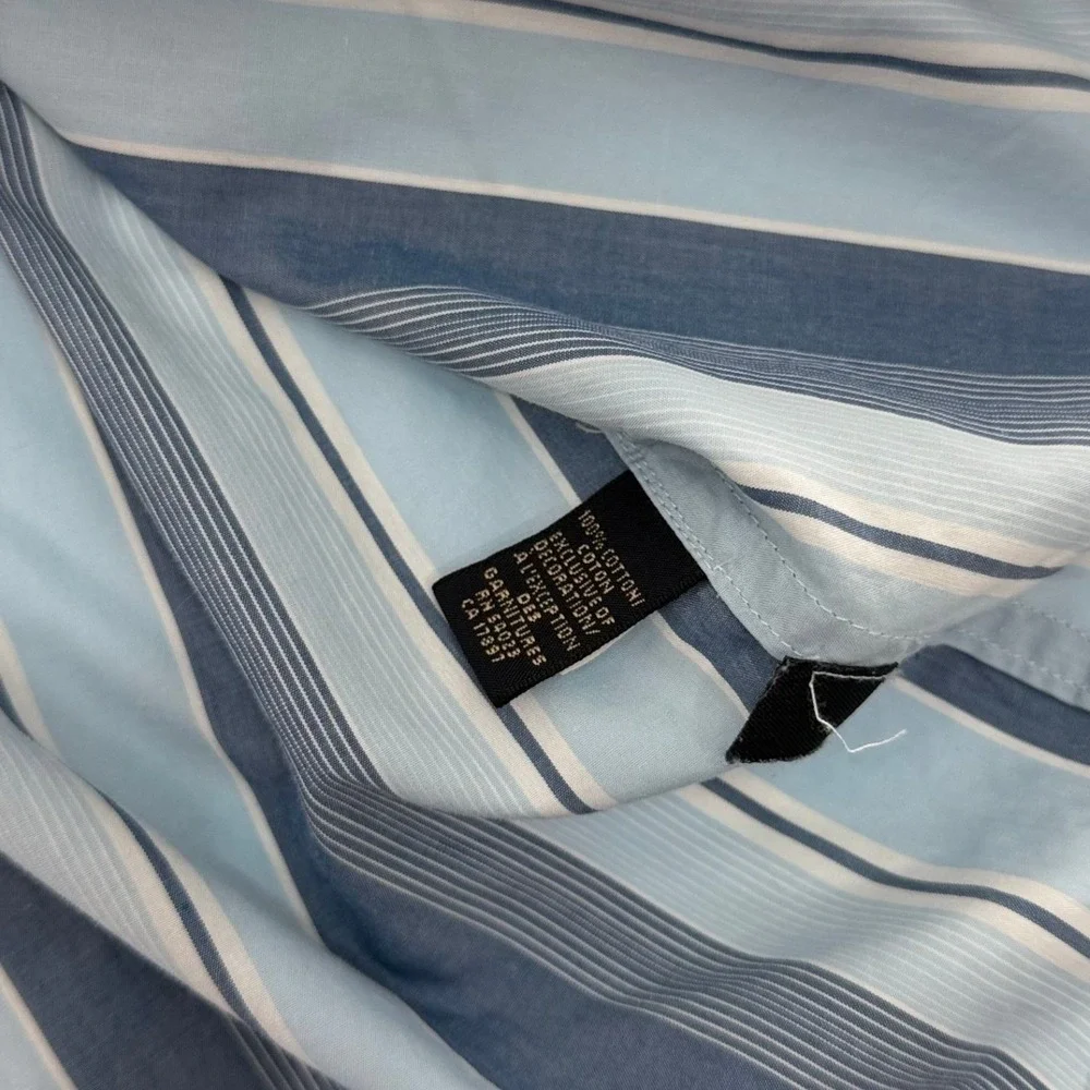 Banana Republic Short Sleeve Button Down M Blue Striped Embroidered Shirt